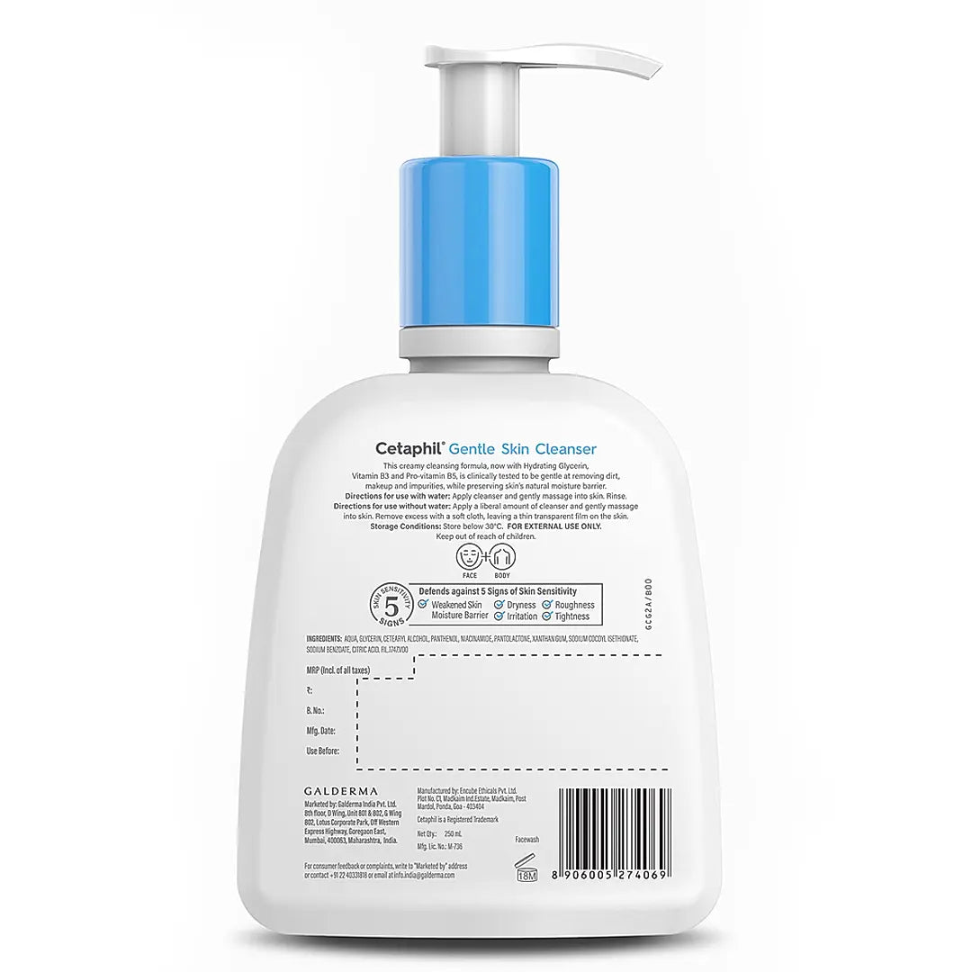 CETAPHIL Gentle Skin Cleanser 250ml with Niacinamide and Pro-Vitamin B5 | Dermatologist Recommended for Dry to Normal Sensitive Skin