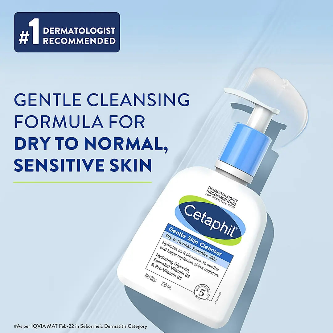 CETAPHIL Gentle Skin Cleanser 250ml with Niacinamide and Pro-Vitamin B5 | Dermatologist Recommended for Dry to Normal Sensitive Skin