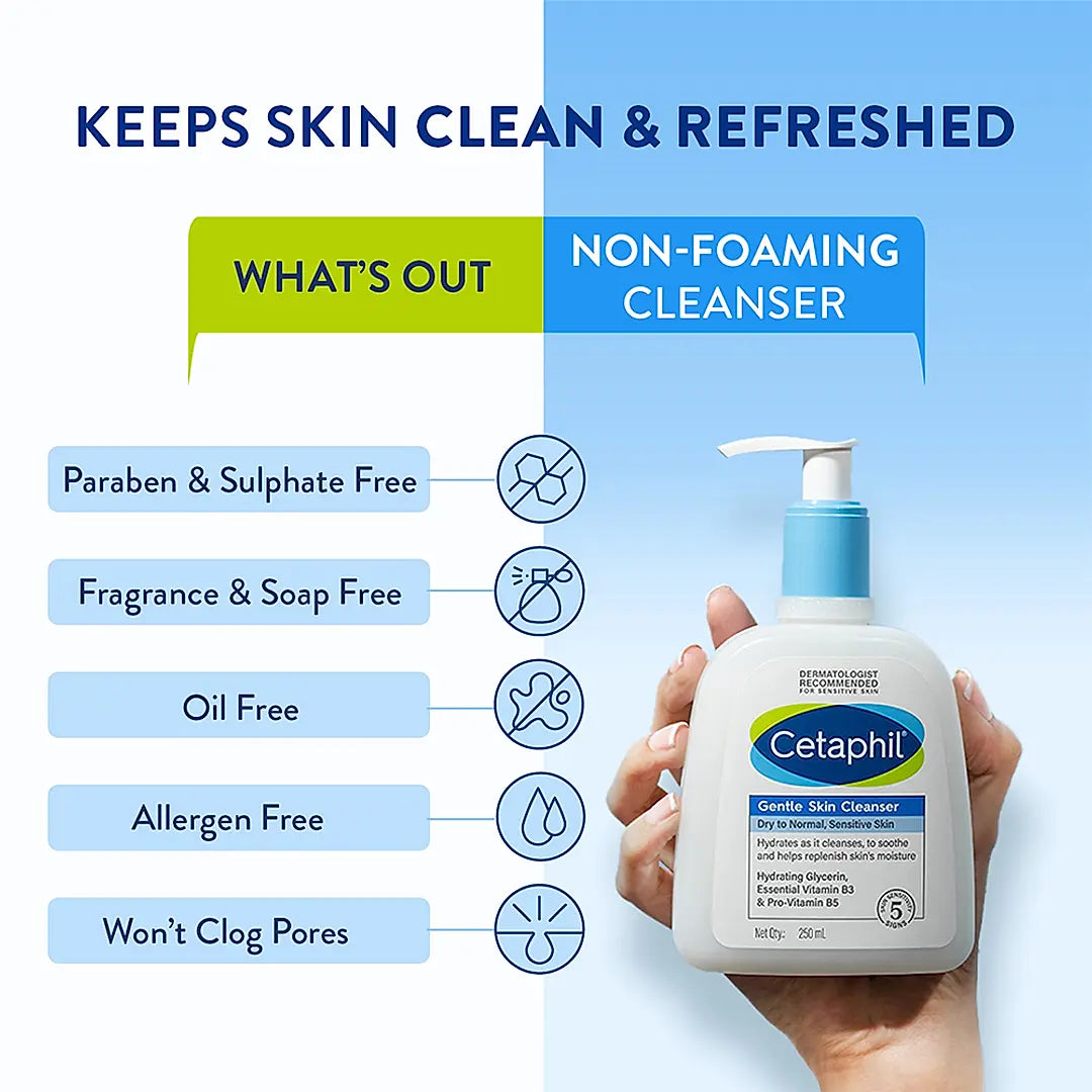 CETAPHIL Gentle Skin Cleanser 250ml with Niacinamide and Pro-Vitamin B5 | Dermatologist Recommended for Dry to Normal Sensitive Skin