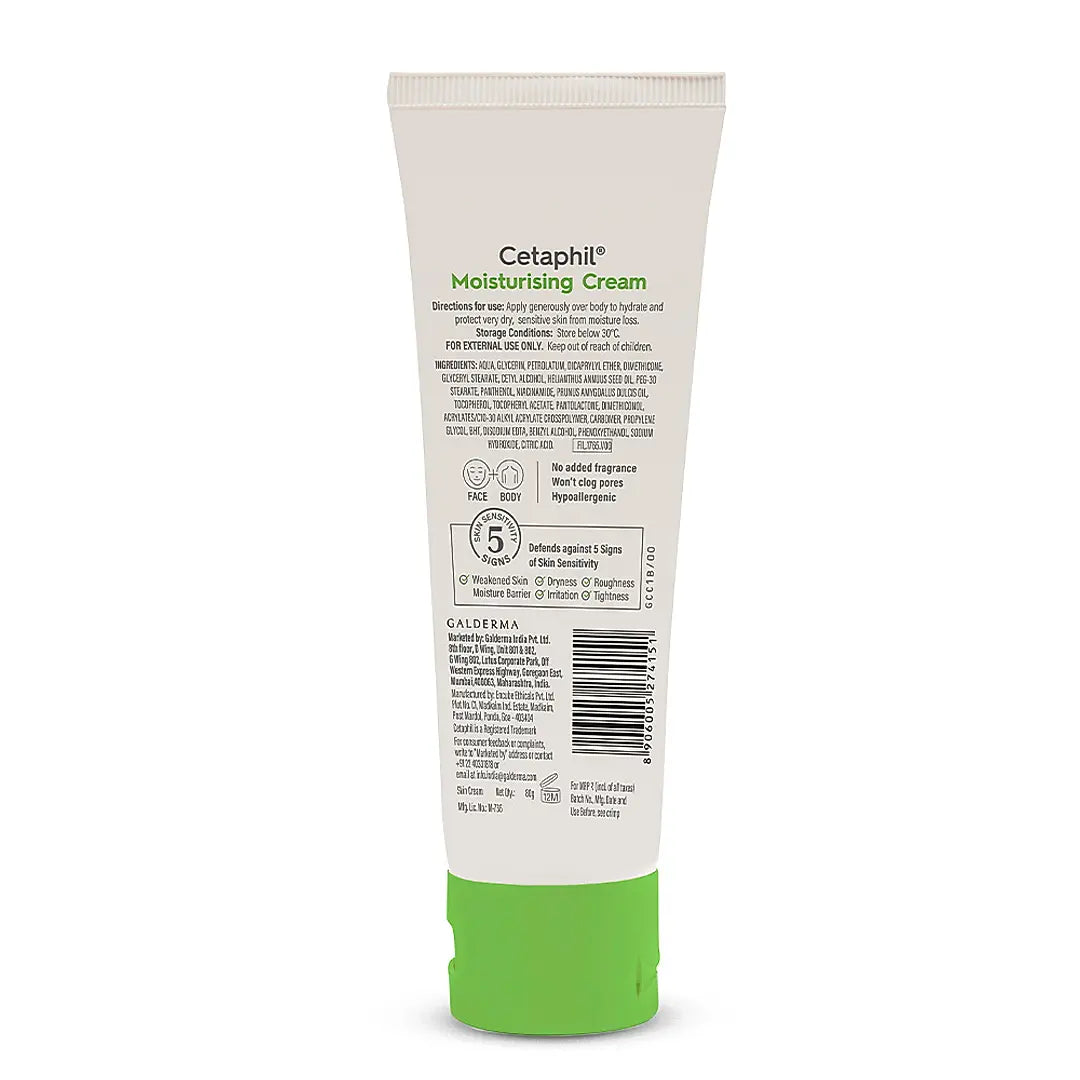 CETAPHIL Moisturising Cream 80g for Dry to Very Dry Sensitive Skin with Niacinamide and Panthenol, Dermatologist Recommended