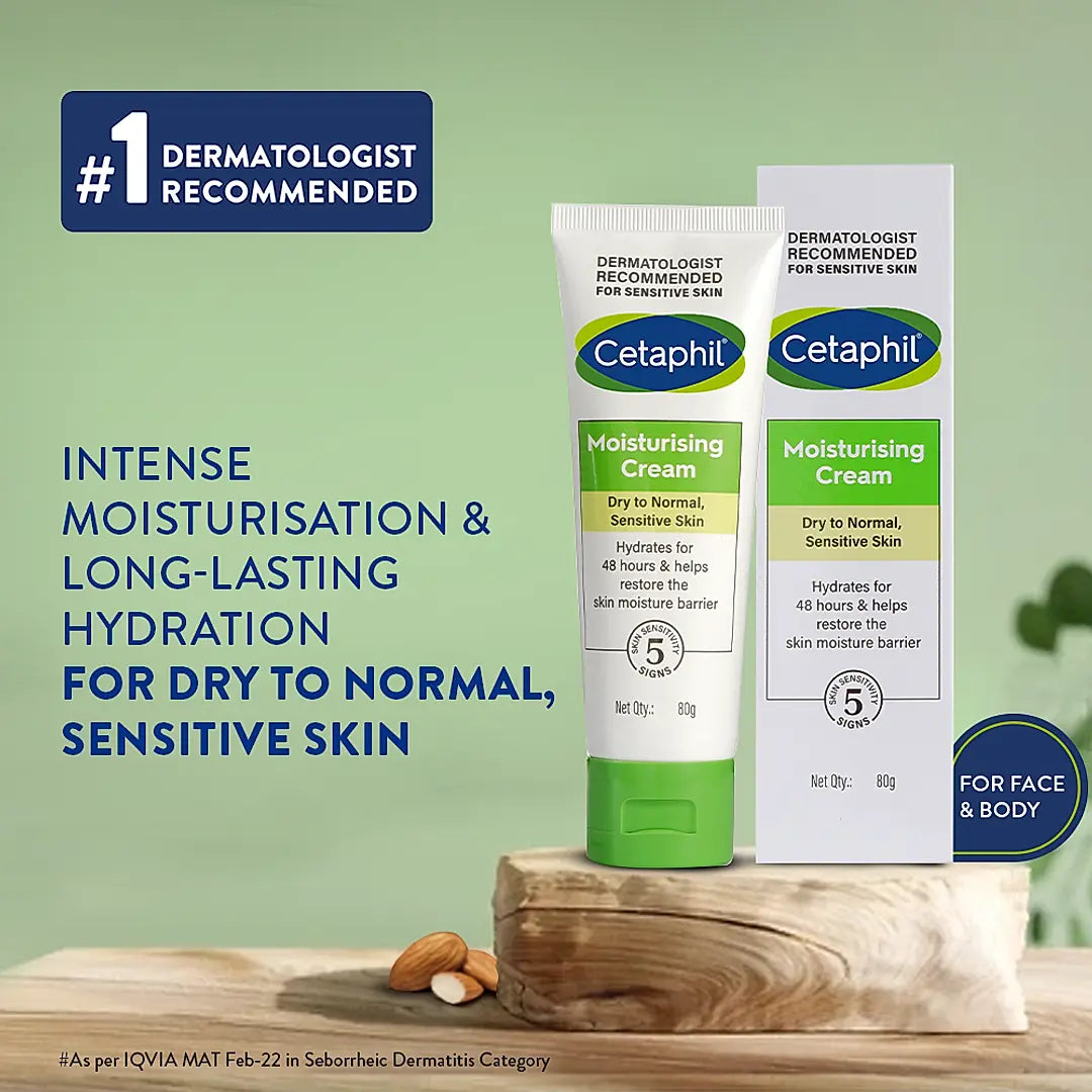 CETAPHIL Moisturising Cream 80g for Dry to Very Dry Sensitive Skin with Niacinamide and Panthenol, Dermatologist Recommended